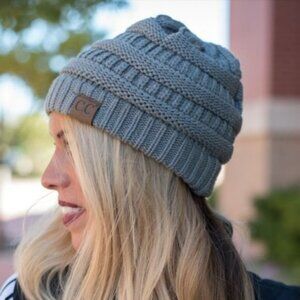 C.C. Boutique | Grey Solid Ribbed Beanie Hat | One Size Adult